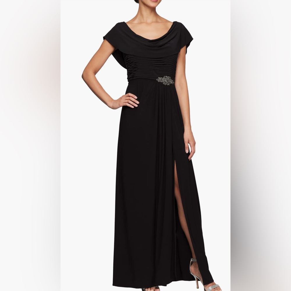 Alex Evenings Cowl Neck Beaded Waist Gown
